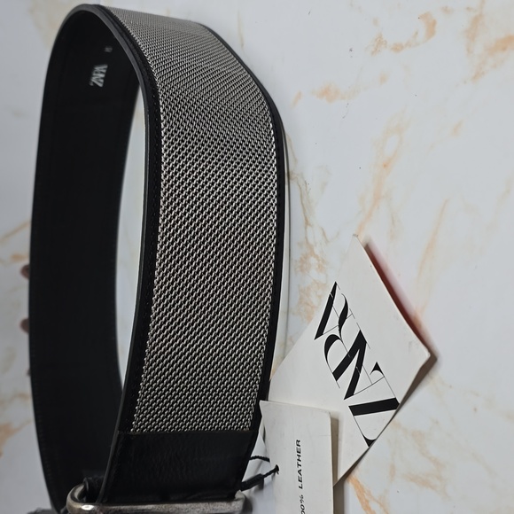 Zara Black Leather Belt With Metal Mesh New With Tags main image 10
